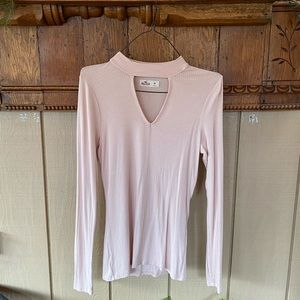 Long sleeved, medium, pale pink keyhole shirt